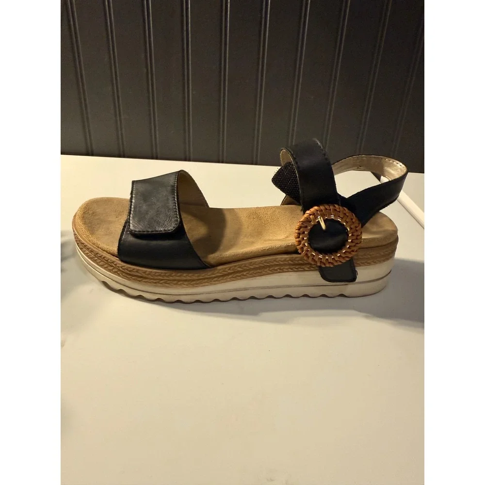 Remonte leather shoes sandles black leather with white platform sides